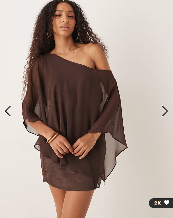 ASOS DESIGN satin chiffon mix drape one shoulder mini dress in chocolate