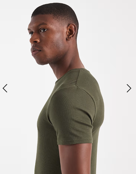 ASOS DESIGN Essentials muscle fit T-shirt in khaki rib .