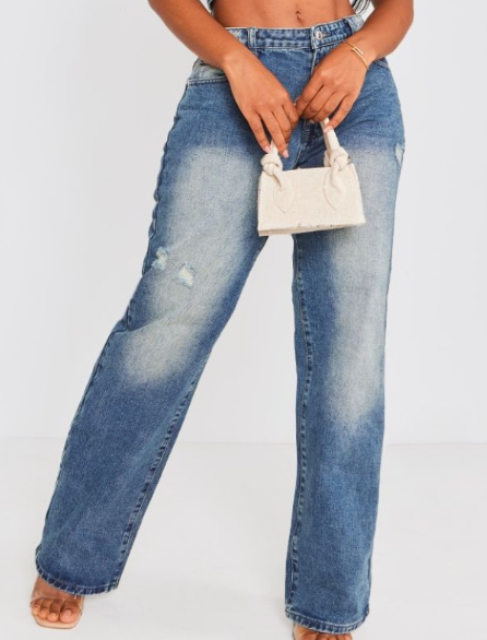 Shape Mid Blue Acid Wash Washed Denim Wide Leg Jeans