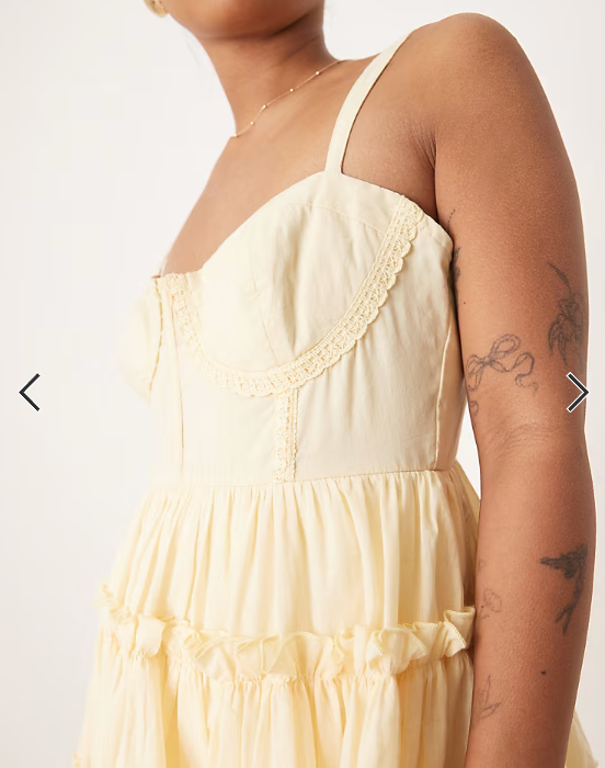 Lace & Beads Petite cotton corset ruffle mini dress in lemon