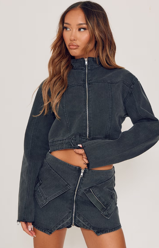 Plt - Washed Black Petite Denim Column Mini Skirt