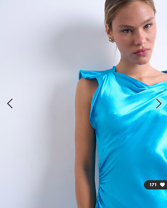 Topshop grown on shoulder ruched waist mini dress in blue satin