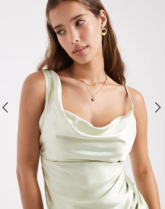 Six Stories Bridesmaid asymmetric cowl satin maxi dress in mint green