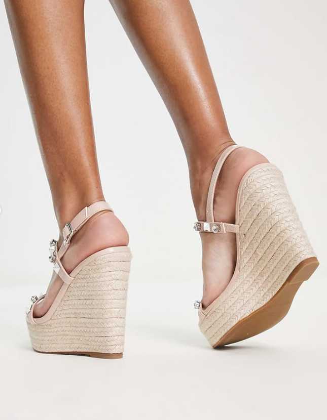 Steve Madden Prime Time studded espadrille wedges in blush patent
