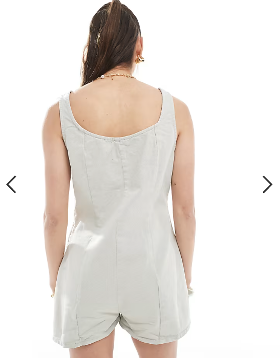 ASOS DESIGN denim scoop neck romper with pocket detail