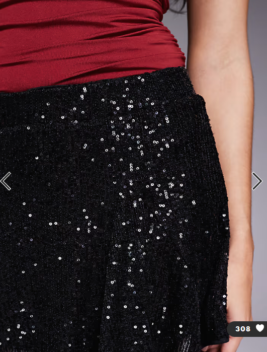 ASOS DESIGN allover sequin godet flippy mini skirt in black