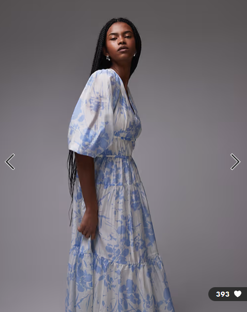 & other stories - midaxi dress with volume sleeves blue floral print