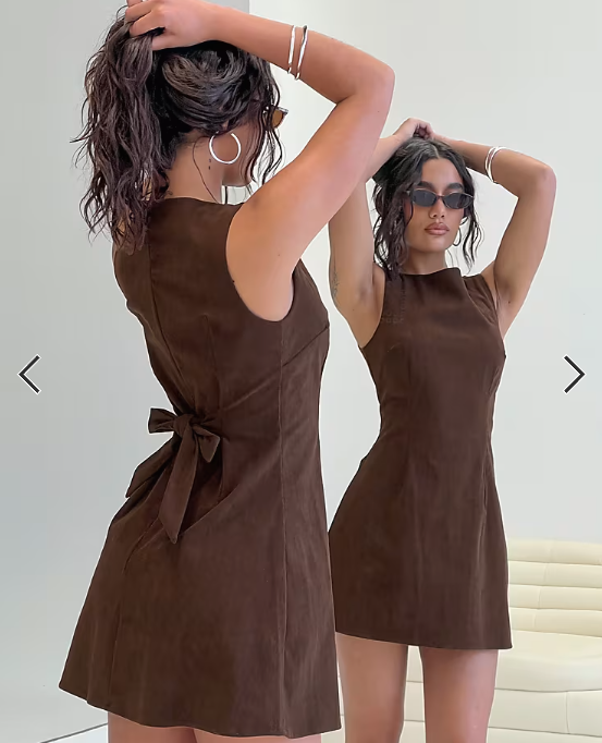 Princess Polly Alfalfa corduroy high neck bow detail mini dress in chocolate