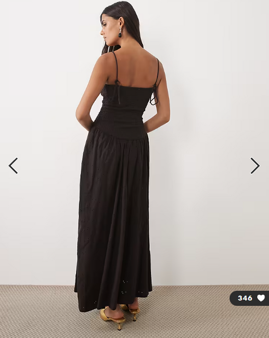 ASOS DESIGN shirred bodice broderie maxi dress in chocolate