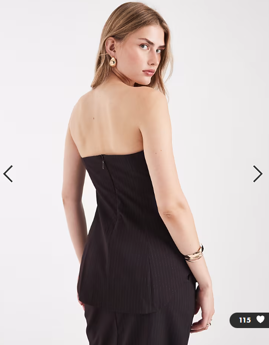 ASOS DESIGN tailored curved hem peplum bandeau co-ord top in burgundy pinstripe