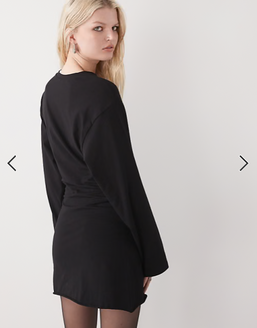 Weekday - cinch waist long sleeve mini dress in black