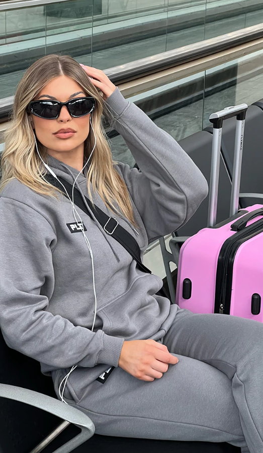 Charcoal Grey Logo Badge Detail Oversized Hoodie