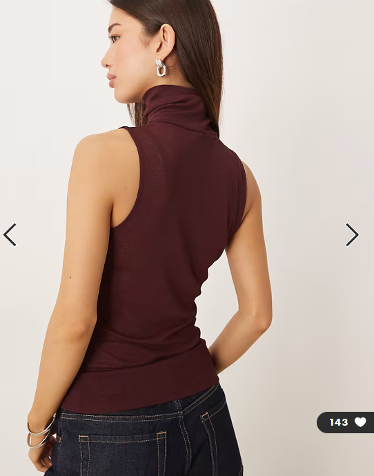 ASOS DESIGN gauzy sheer mesh roll neck sleeveless top in burgundy