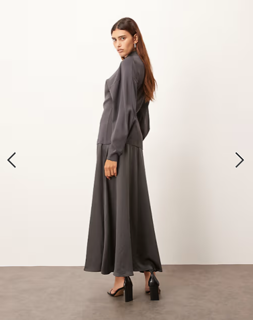 ARRANGE hybrid knit mix sculpted sleeve maxi dress in charcoal