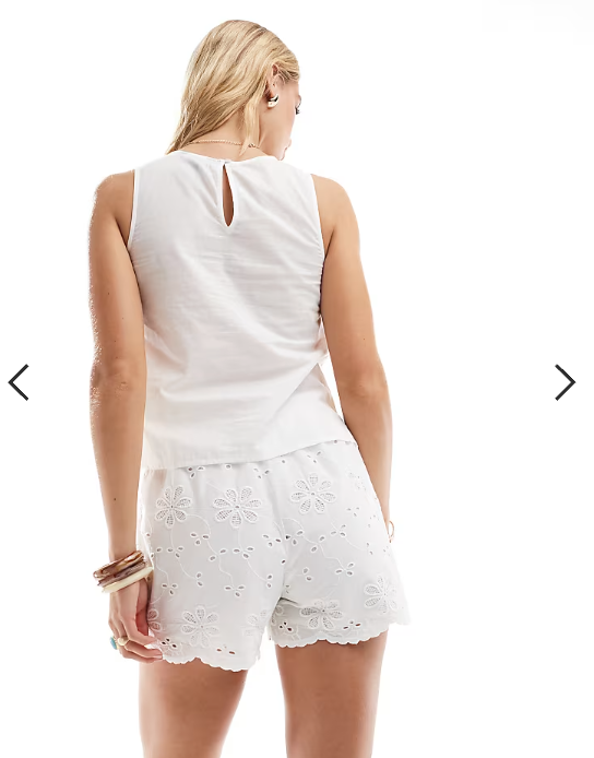 New Look co-ord broderie hem shell top in white