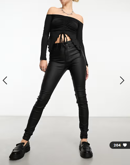 Noisy May Callie coated skinny jeans in black