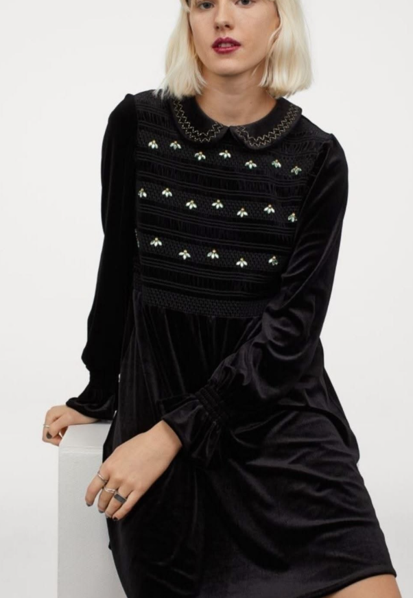 H&M -Velvet Stone Diamante collar dress