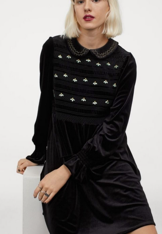 H&M -Velvet Stone Diamante collar dress