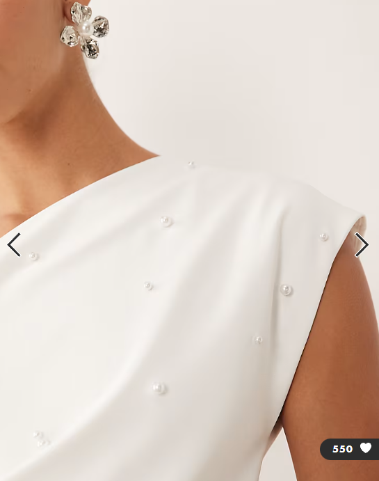 Six Stories Bridal fallen shoulder pearl detail mini dress in white