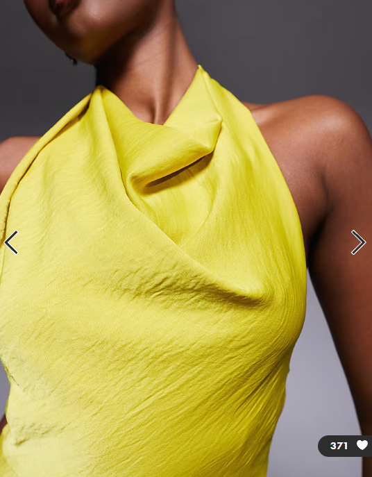 ASOS DESIGN satin high neck midi dress with cross strap detail in chartreuse