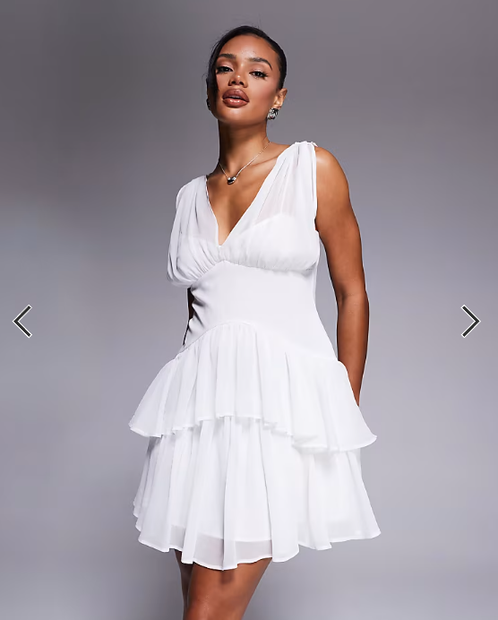 ASOS DESIGN tie detail mini dress with pintucks and rara skirt in white