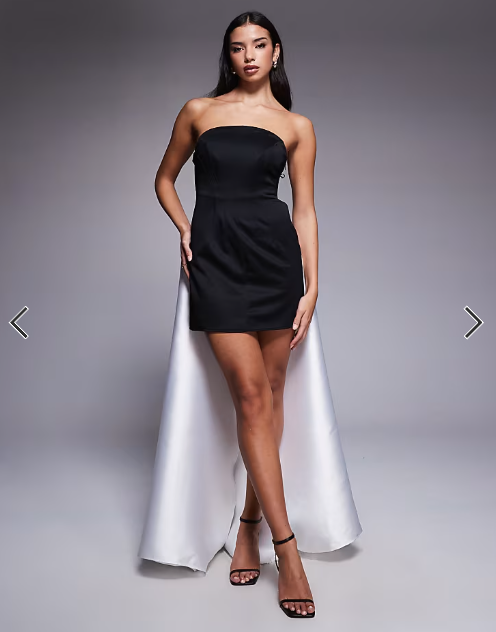 Asos - bandsau domed pencil with exaggerated tail mini dress in mono