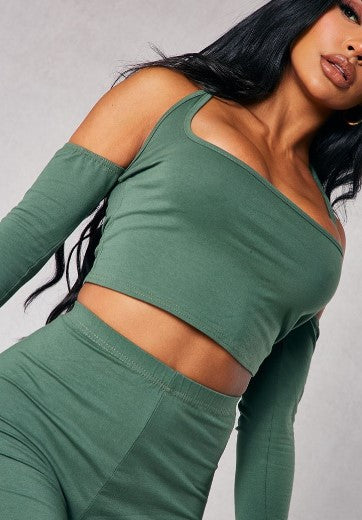 SHAPE SEA GREEN COTTON HALTERNECK CROP TOP