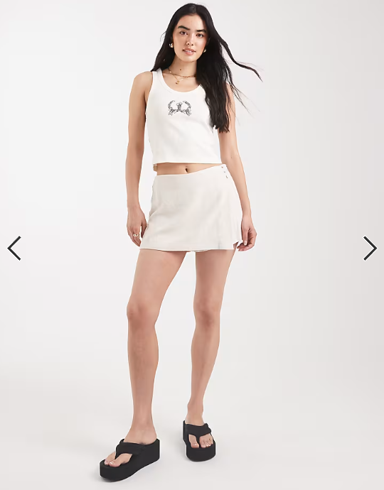 ASOS DESIGN linen look wrap skort in natural