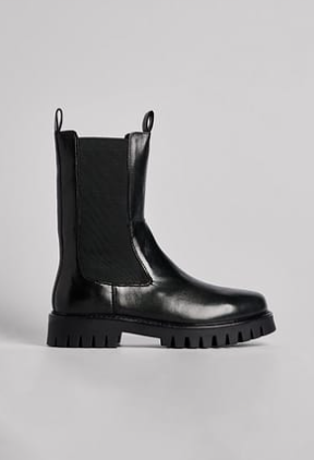 Leather Elastic Boots Black