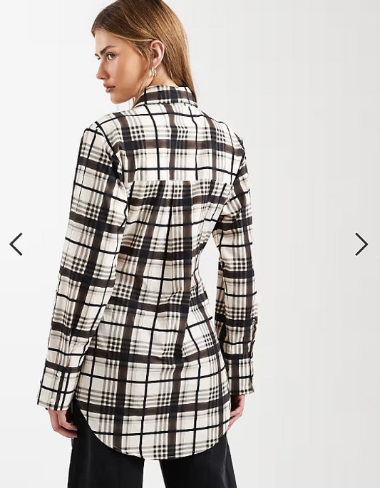ASOS DESIGN seam detail cinch longline shirt in check