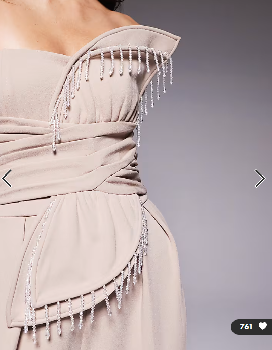 ASOS LUXE 3D petal jumpsuit with drop bead detail in stone