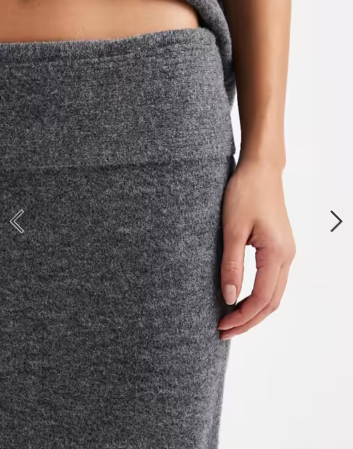 Pieces foldover waist knitted midi skirt co-ord in medium grey melange