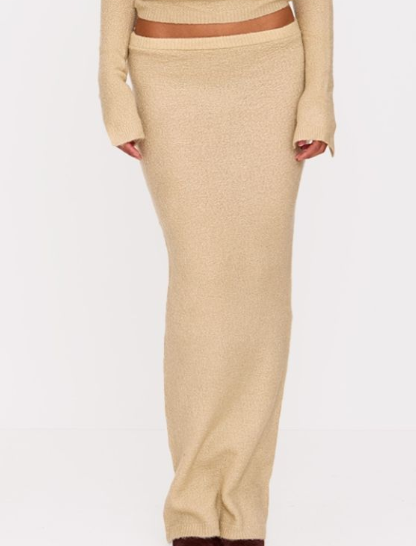 Plt - Deep Taupe Bobble Knit Maxi Skirt