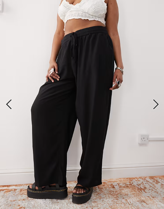 Noisy May Curve loose fit linen mix pants in black