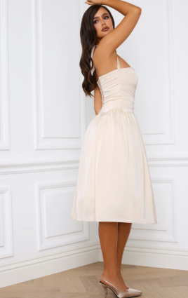 OhPolly-Halterncek Lace Up Ruched Corset Midi Dress In Ivory