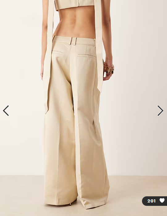 ASOS DESIGN tailored satin pleat detail wide leg pants in oyster