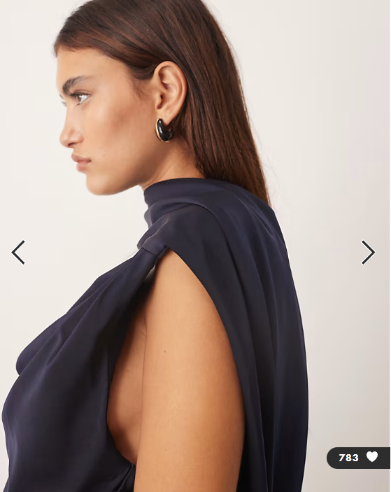 ARRANGE scarf neck draped maxi dress with low back and train in navy