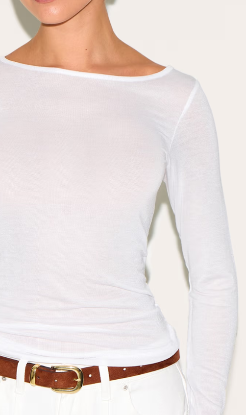 Plt - White Sheer Soft Touch Crew Neck Long Sleeve Top