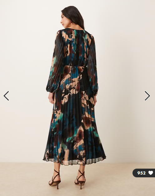 ASOS DESIGN twist detail wrap front pleated midi dress in blue abstract print