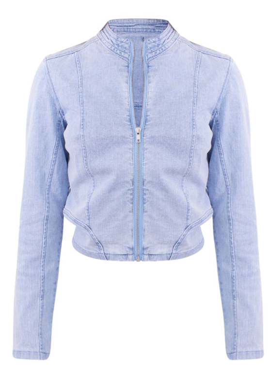 Plt - Petite Light Blue Wash Fitted Cropped Denim Jacket