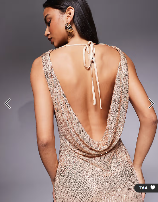 TFNC cowl neck maxi dress with open back in gold sequin