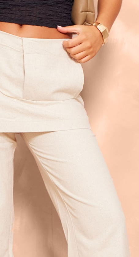 Plt - Oatmeal Structured Linen Pocket Detail Skirt Trouser