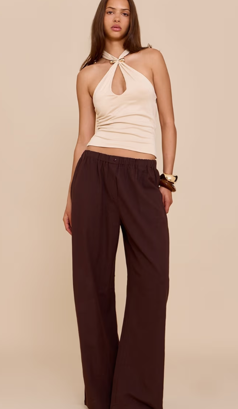 Plt - Cream Double Layer Soft Touch Trim Detail Halterneck Long Top