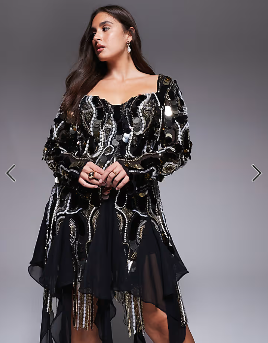 ASOS LUXE Curve embellished chiffon trim mini dress in black