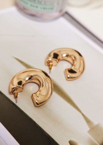Gold Large Chunky Curved Hoop Earrings