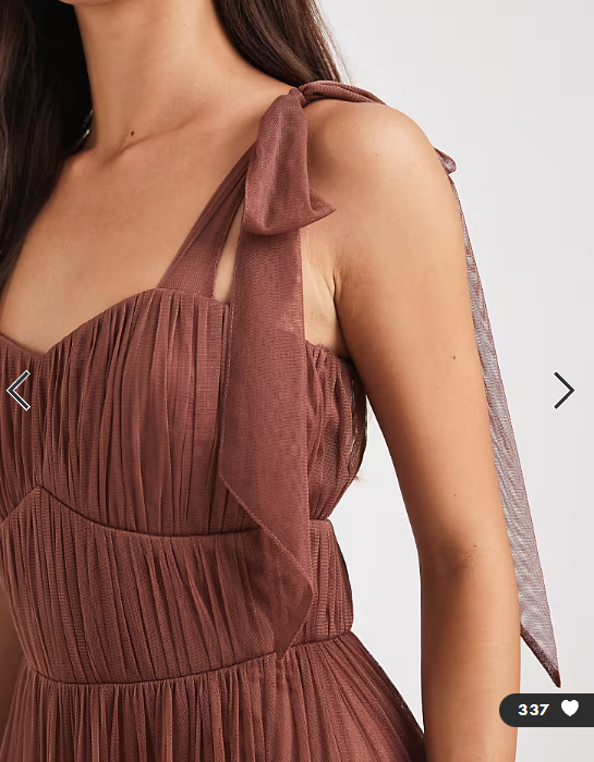 Lace & Beads Ophelia tulle bow shoulder tiered maxi dress in rose brown