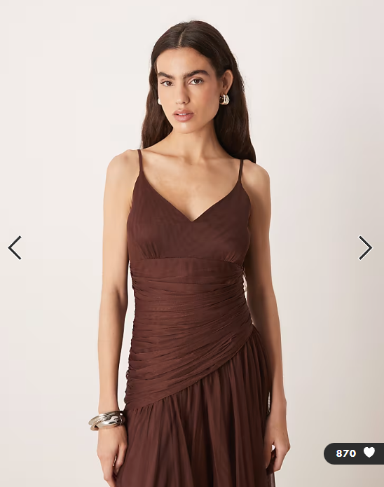 Lace & Beads tulle asymmetric drop waist maxi dress in chocolate brown