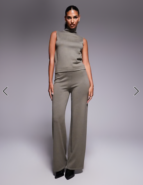 Kaiia exclusive fine knit roll neck sleeveless top in olive