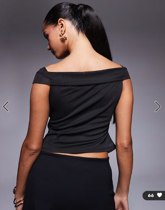 ASOS DESIGN mesh plunge detail bardot top in black