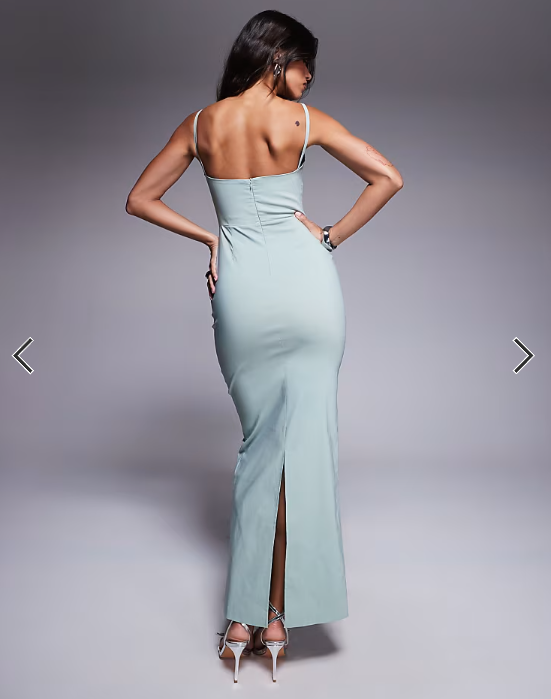 Vesper bengaline high neck open back maxi dress in sage